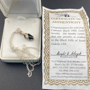 Black Hills 12k Gold & Sterling Silver Onyx Pendant & 18" Chain - Original COA